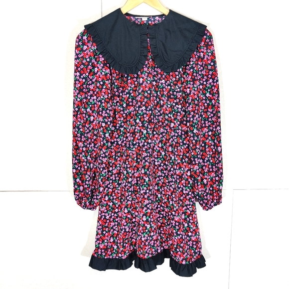 Topshop Dresses & Skirts - Topshop Red & Pink Floral Peter Pan Collar Dress Size UK 10 Ditsy Shift Smock